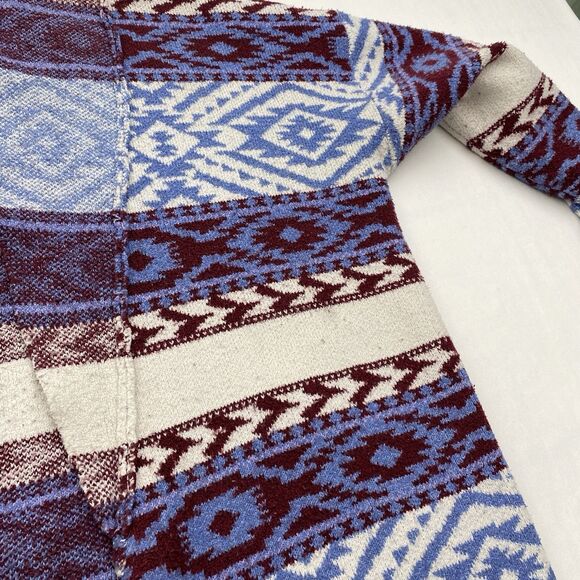 Forever 21 Cardigan Sweater Womens Large Blue Aztec Open Duster Cozy Casual - Picture 6 of 11